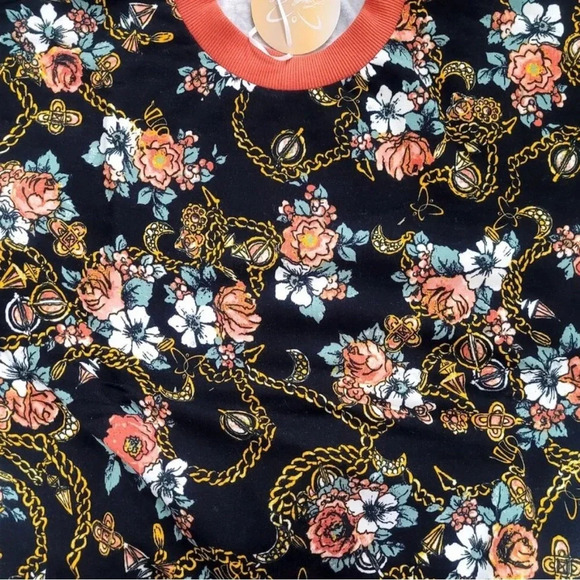 😍NEW! Laila Ali Floral Long Sleeve Floral Sweatshirt Pullover Black/Coral - Picture 8 of 10